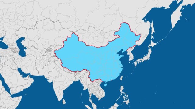 Map of china with its international border highlighted in red