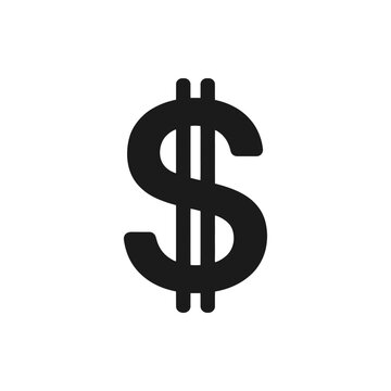 Bold black dollar sign symbol with double vertical lines centered on a clean white background for financial and banking concepts