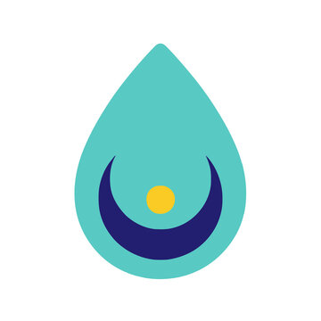 Teardrop shape with crescent moon and circle