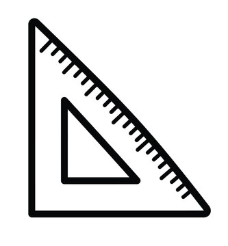 Minimalist triangle ruler icon vector, black line art set square for drafting and geometry, architectural measurement tool illustration