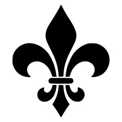 Gothic fleur de lis lily symbol with ornate curves, black silhouette vector icon for dark royal heraldry, French monarchy, coat of arms, crest, emblem, tattoo and decoration designs. © Marcelino