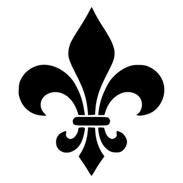 Gothic fleur de lis lily symbol with ornate curves, black silhouette vector icon for dark royal heraldry, French monarchy, coat of arms, crest, emblem, tattoo and decoration designs.