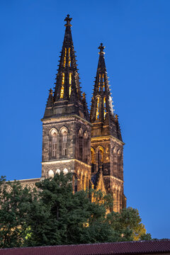 Towers of Basilica of St Peter and St Paul in Prague