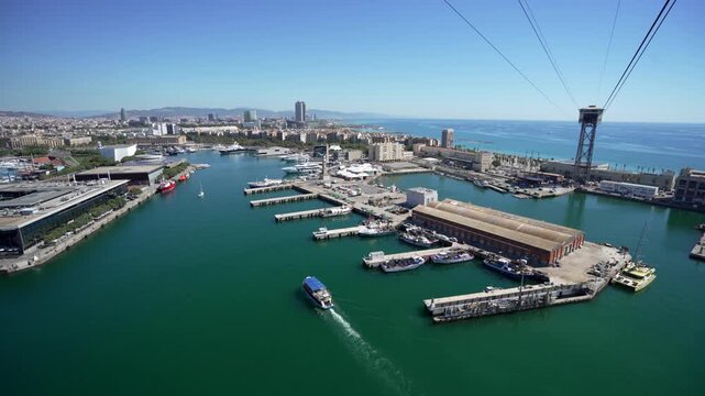 Panorama of Barcelona. City and port. Sunny day