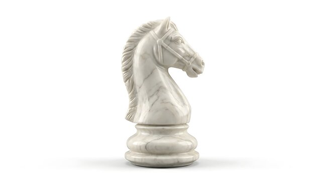 White marble chess knight piece isolated on white background