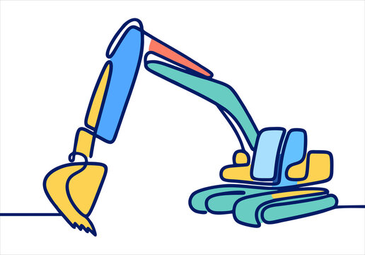 Cute Excavator Construction Machine Vector Illustration in Flat Cartoon Style
