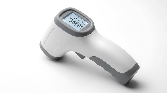 Modern digital infrared thermometer for quick body temperature measurement isolated on white background
