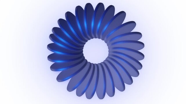 Abstract 3d blue torus shape made of overlapping circular discs isolated on white background