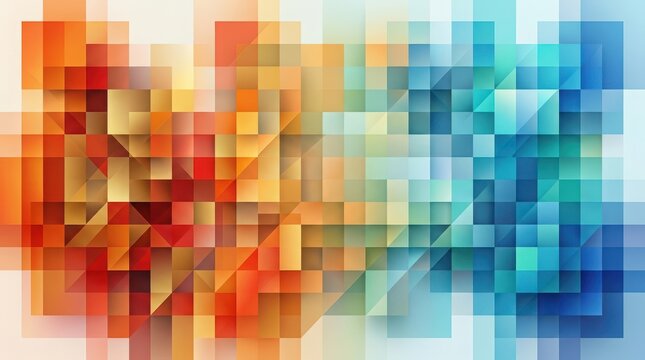 Abstract background with colorful squares and geometric shapes in blue and orange