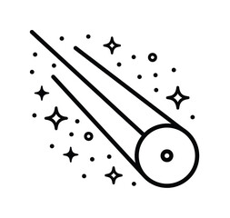 Minimalist comet falling through space vector icon, celestial shooting star with motion trails, black and white galaxy astronomy illustration © Samina