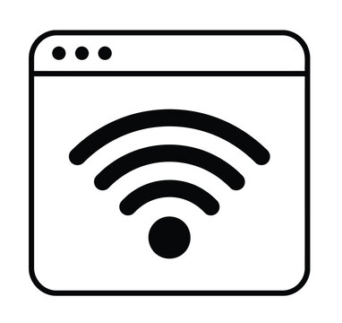 Wireless internet browser icon, wifi signal symbol inside web window, minimalist network connectivity vector for digital interface design