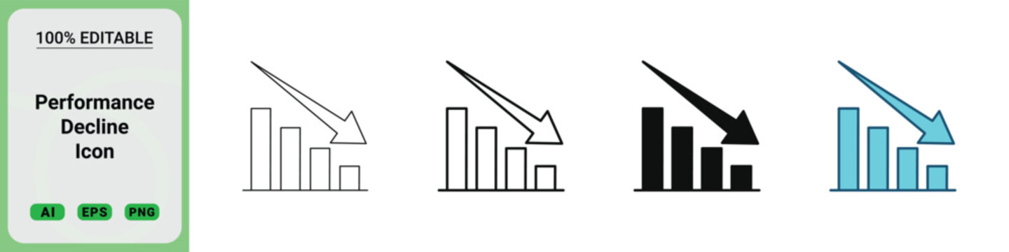 Performance decline icon showing a downward trend bar chart with a decreasing arrow