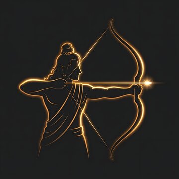 Glowing silhouette of archer drawing bow on dark background