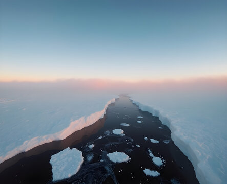 Vue a&eacute;rienne d'une &eacute;tendue glaciale &agrave; l'horizon, captur&eacute;e via une interface num&eacute;rique affichant des statistiques nulles et un indicateur rouge
