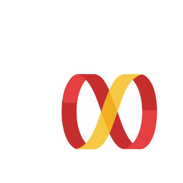 Infinity symbol made of red and yellow ribbons