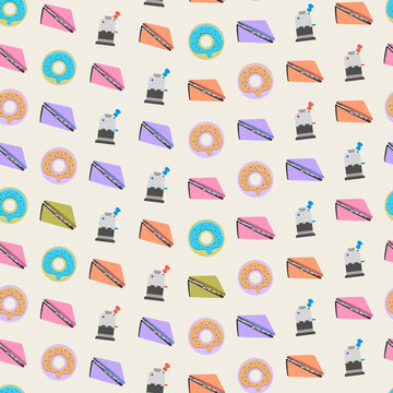 Seamless pattern of donuts and sandwiches