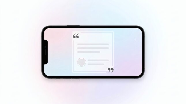 Smartphone mockups displaying testimonial quote on screen, mobile phone digital UI interface design mockup, modern pastel gradient background template