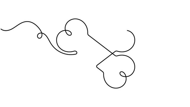 Two crossed dog bone icon sign continuous one line drawing moving on white background minimalist single art parts of animal body for template and play toy concept symbol animation video