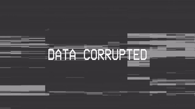 Analog intentional distortion with data corrupted text on alpha. 4k