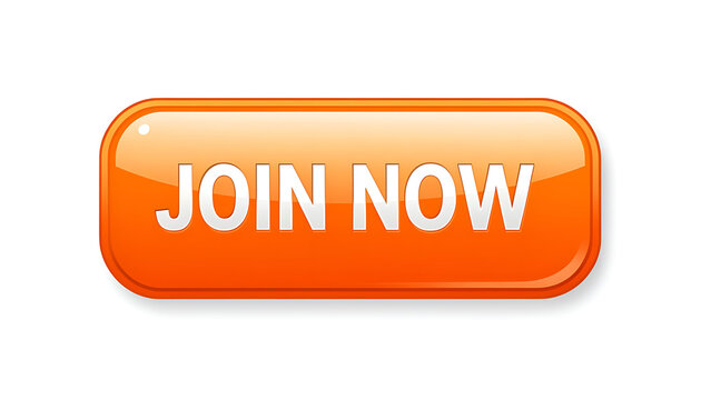 Bright orange join now button with glossy effect.