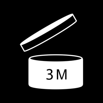 3M Period After Opening Symbol, Open Jar Icon with Three Months Shelf Life, White on Black