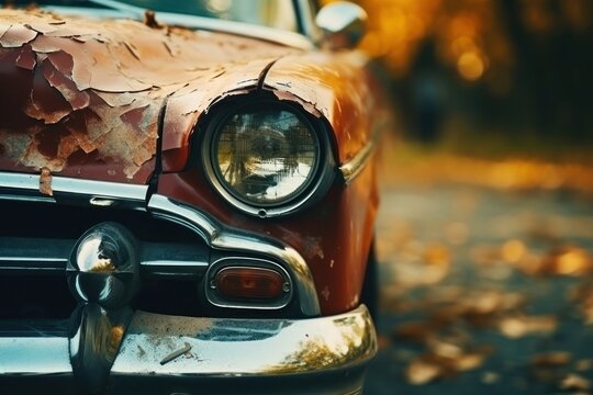 Broken old car headlight vehicle road.