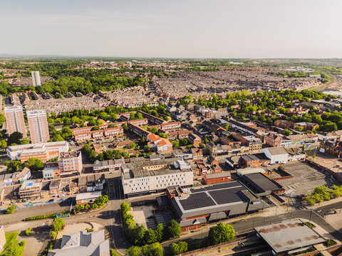 Newcastle upon Tyne UK: 25th May 2026: Drone footage of Shields Road in Byker with Heaton in the background on a sunny day