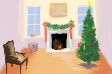 Obraz premium Christmas fireplace furniture hearth.