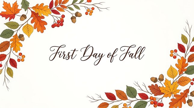 Elegant autumn foliage frame with delicate calligraphy for first day of fall