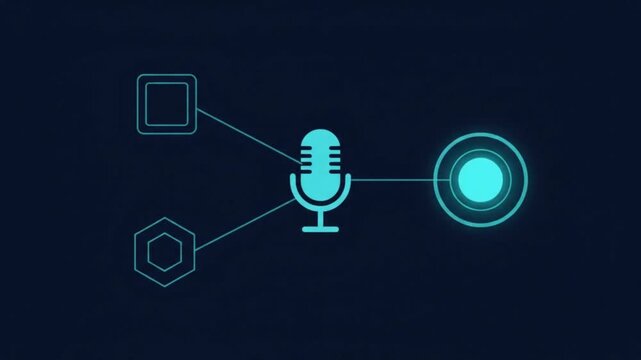 Microphone Illustration with Connecting Lines and Geometric Elements in Abstract Neon Design