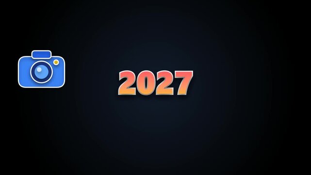 Hello 2027 camera icon new year celebration animation background