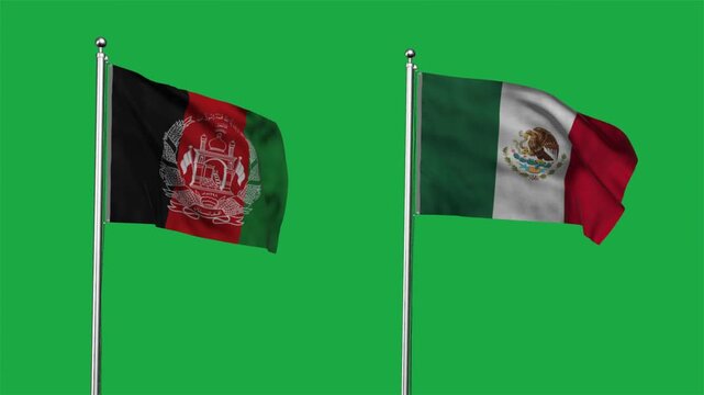 Afghanistan and Mexico Waving Flags, 3D Illustration