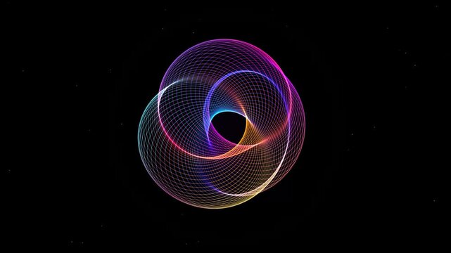 Colorful geometric wireframe torus abstract motion background loop