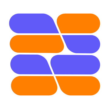Abstract geometric pattern with rounded rectangles in blue and orange interlocking shapes isolated on transparent background