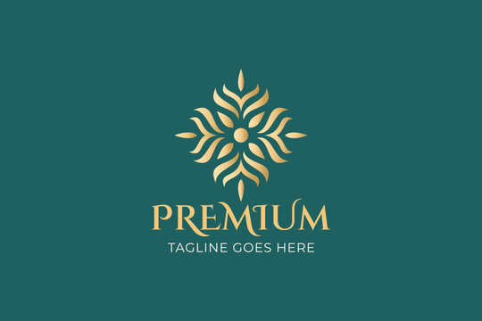 Luxury Gold Ornamental Floral Crest Logo Icon for Premium Hotel Branding   