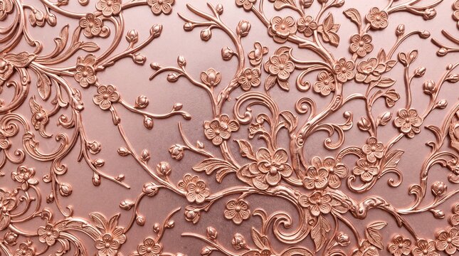Rose Gold Floral Metallic Pattern with Embossed Texture
