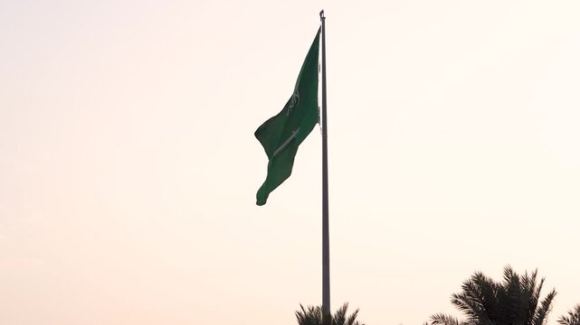 Saudi Arabia National Flag Waving On Al Khobar Corniche For National Day Celebration