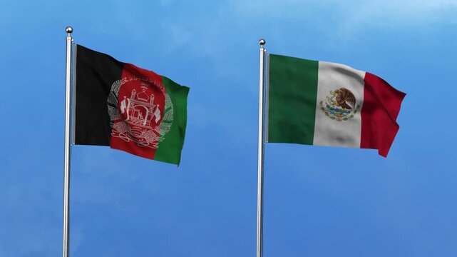 Afghanistan and Mexico Waving Flags, 3D Illustration