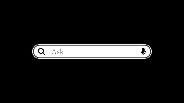 Animated search bar interface with blinking cursor and microphone for web ui and digital marketing