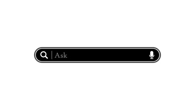 Minimalist search bar interface animation with blinking cursor and microphone for web ui web minimalist