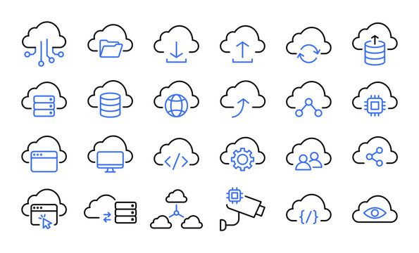 Cloud Computing Editable Stroke Icon Set