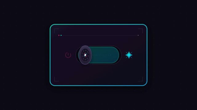 Minimalist digital interface toggle switch morphing color on a dark tech dashboard overlay