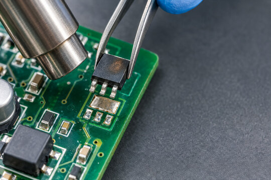 Hot Air Rework Removing Power Transistor from Circuit Board