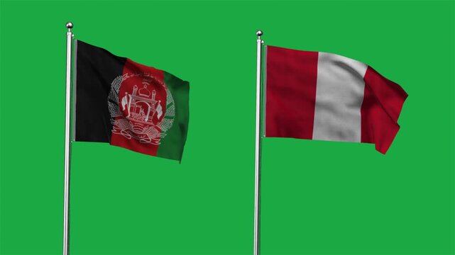 Afghanistan and Peru Waving Flags, 3D Illustration