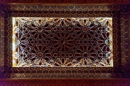 Interior view, detail of the ceiling, ornamentation, Hassan II Mosque, Grande Mosqu&eacute;e Hassan II, Moorish architecture, Casablanca, Morocco
