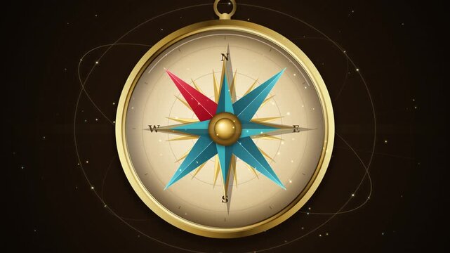 Vintage style compass pointing north with colorful directional arrows