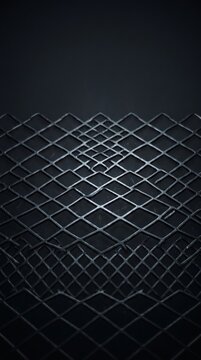 Dark metallic expanded mesh steel wire grid texture forming modern industrial pattern illuminated with subtle top directional light background