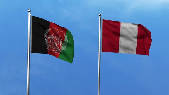 Afghanistan and Peru Waving Flags, 3D Illustration