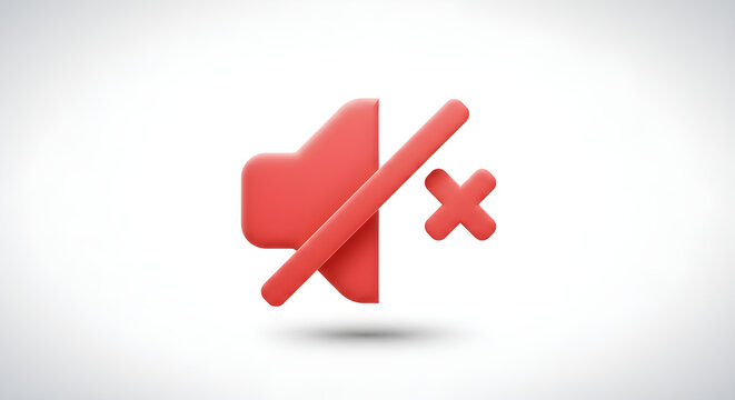 Red glossy 3D mute sound icon isolated with real transparent background for digital design