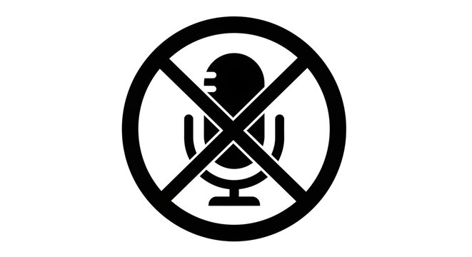 Black mute microphone icon isolated with real transparent background for interface design